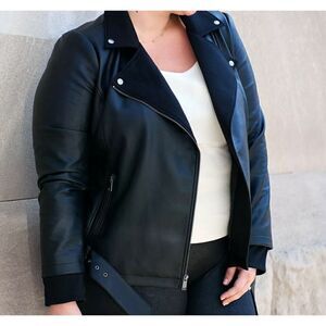 P-155 all worthy hunter mcgrady mixed media faux leather jacket BLACK sz 4